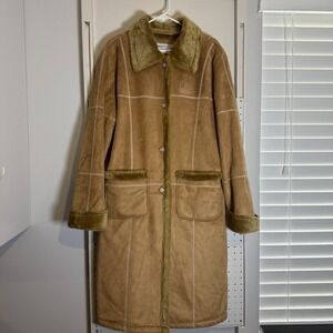 Vintage Fitz-Wright Trench Coat Women's Tan Faux Suede Shearling Linning - XL